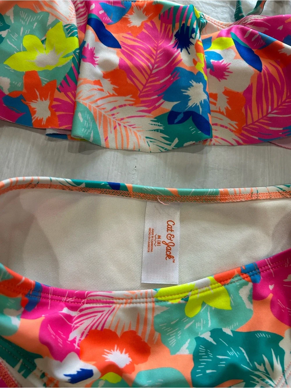 Cat & Jack Girls Tropical Floral Bikini - Pink, Teal, Neon Yellow, Orange